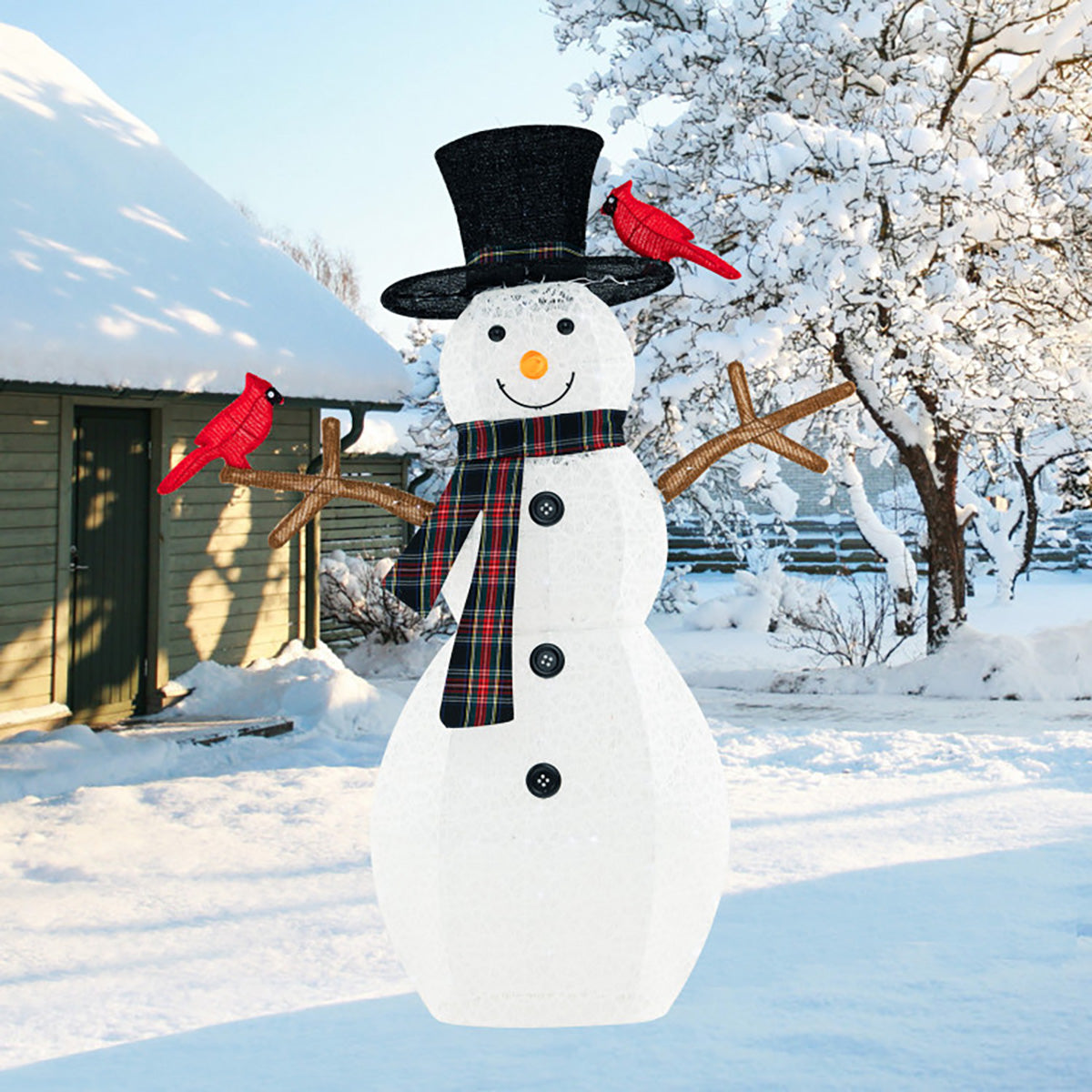 4.2' Pre-Lit Snowman and Cardinal Decoration