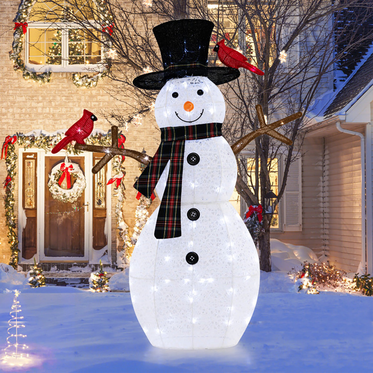 4.2' Pre-Lit Snowman and Cardinal Decoration