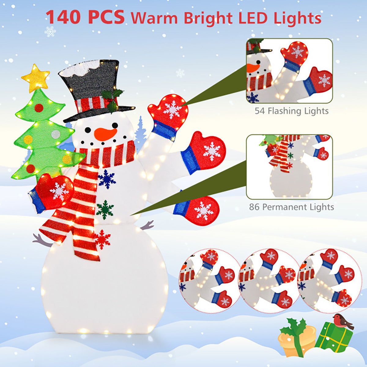 4' Pre-Lit Snowman Decoration with Waving Hand