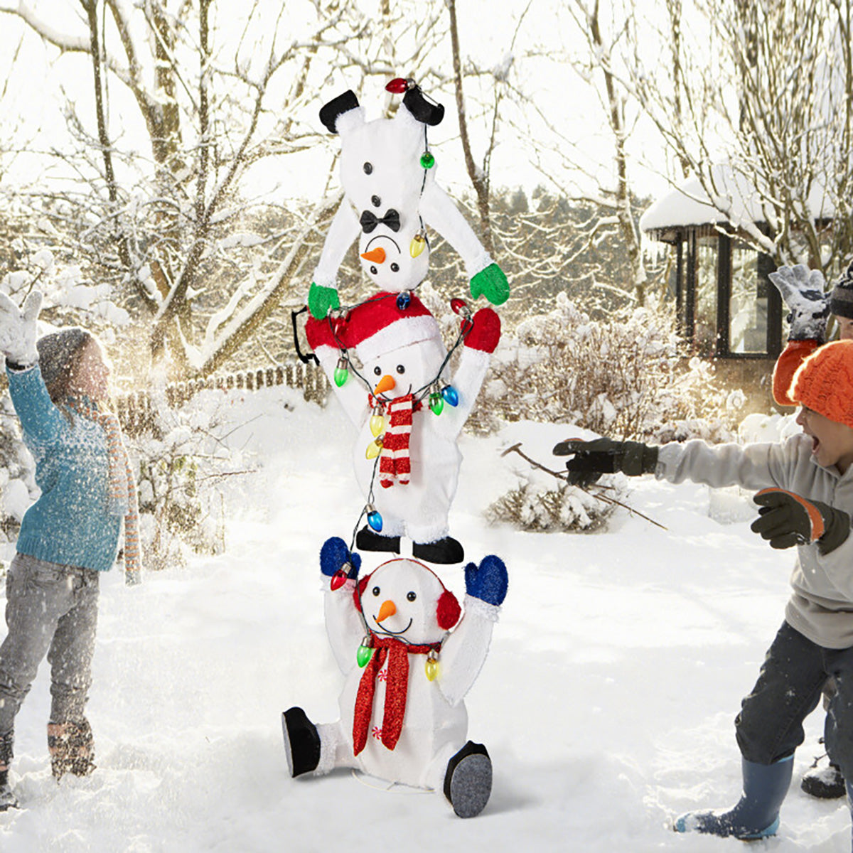 5.6' Pre-Lit Lighted Stacked Snowmen Decoration