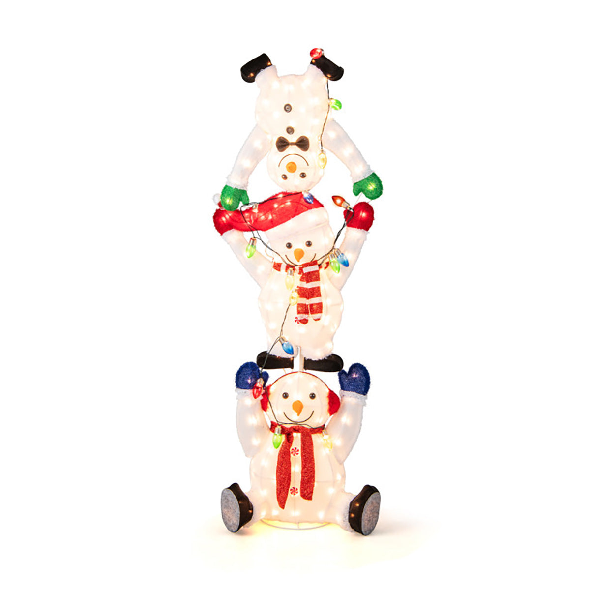 5.6' Pre-Lit Lighted Stacked Snowmen Decoration
