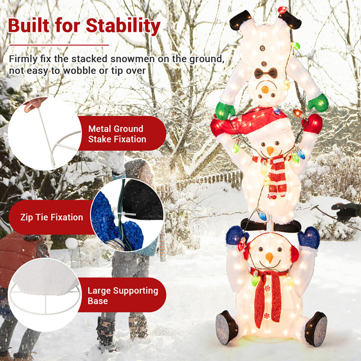 5.6' Pre-Lit Lighted Stacked Snowmen Decoration