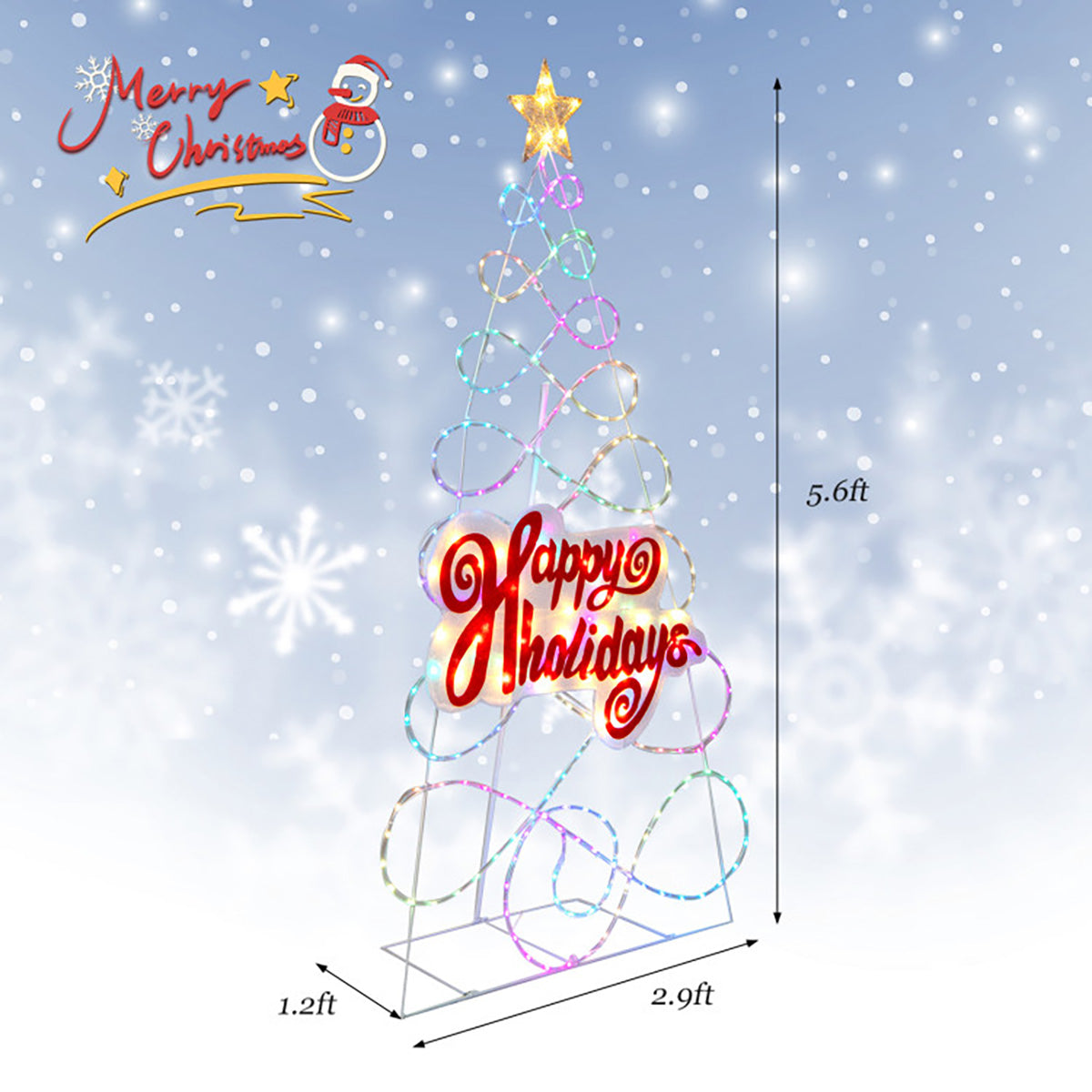5.6' Pre-Lit Happy Holidays Christmas Tree Decoration