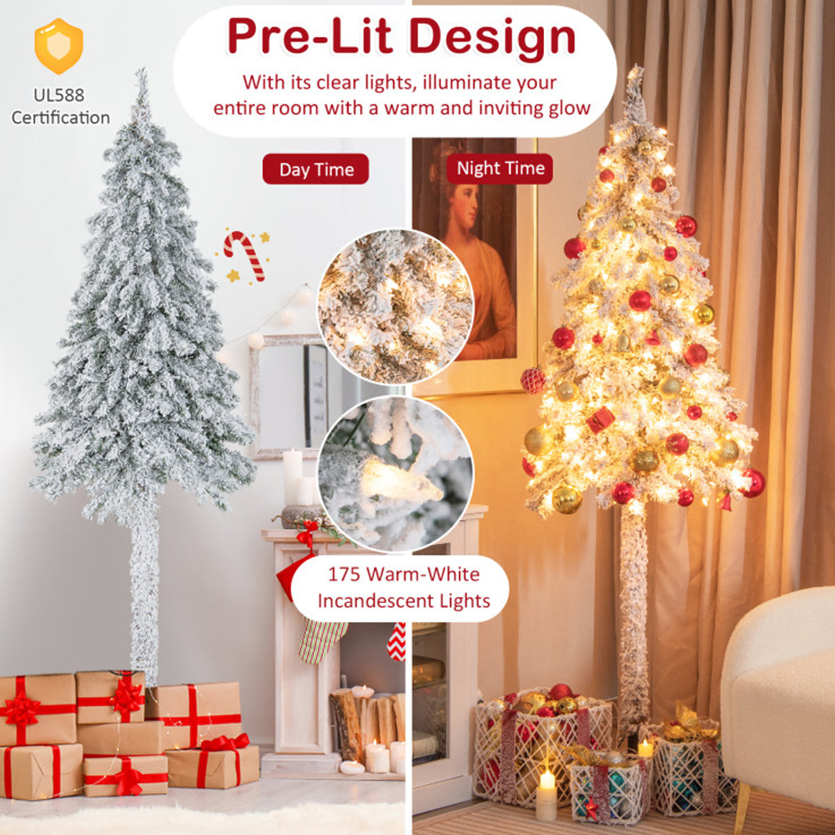 6' Pre-lit Artificial Flocked Pencil Christmas Tree