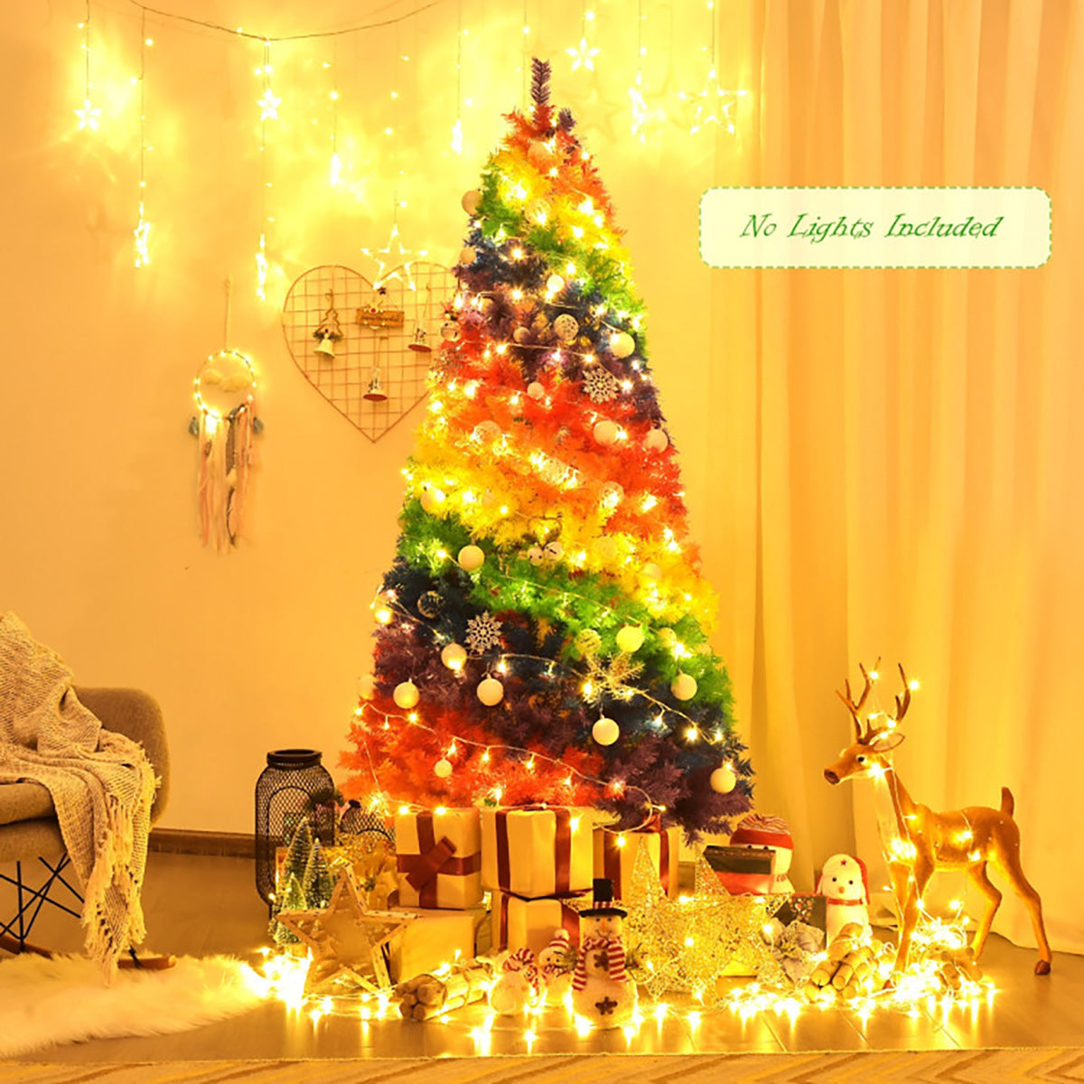 7' Artificial Rainbow Hinged Christmas Tree