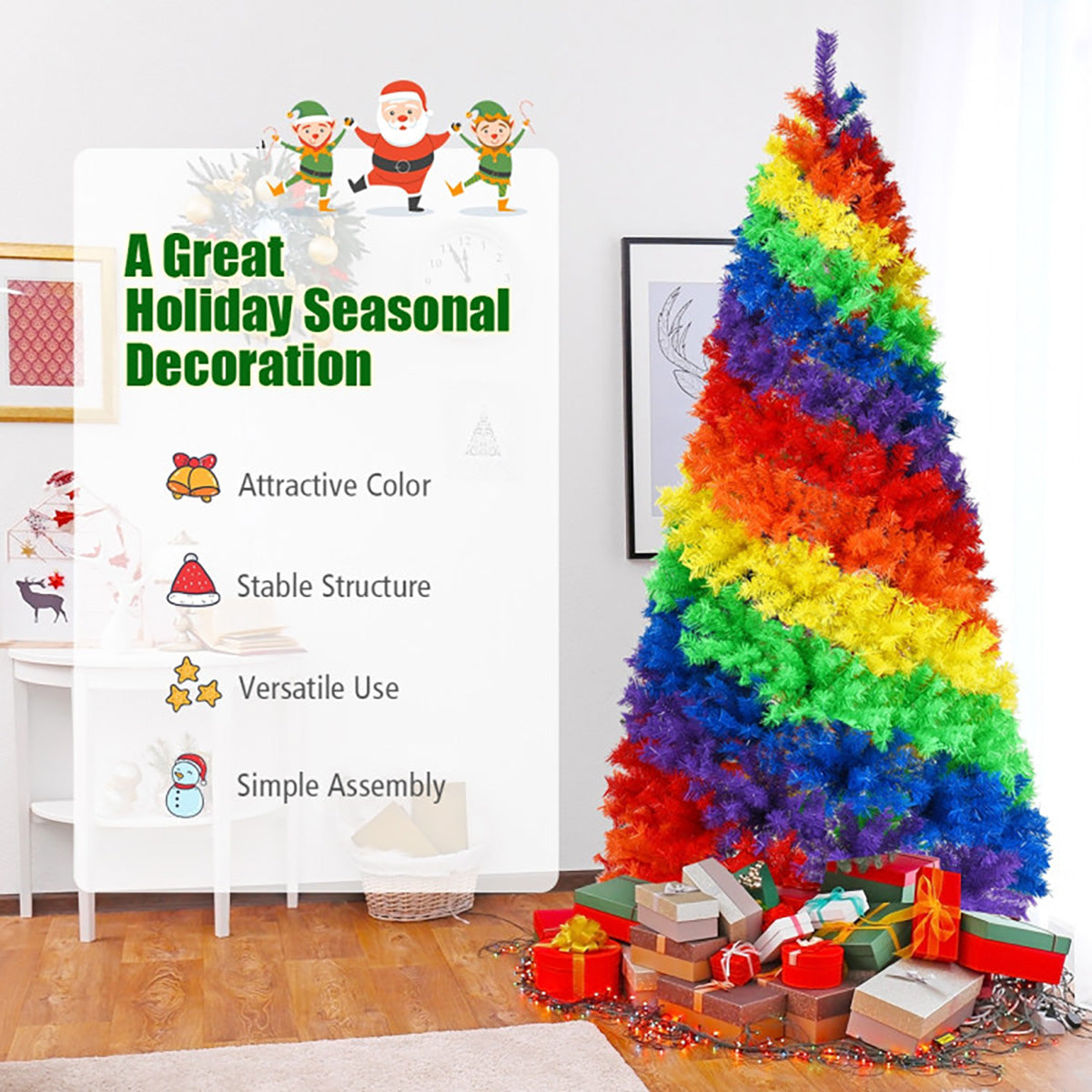 7' Artificial Rainbow Hinged Christmas Tree