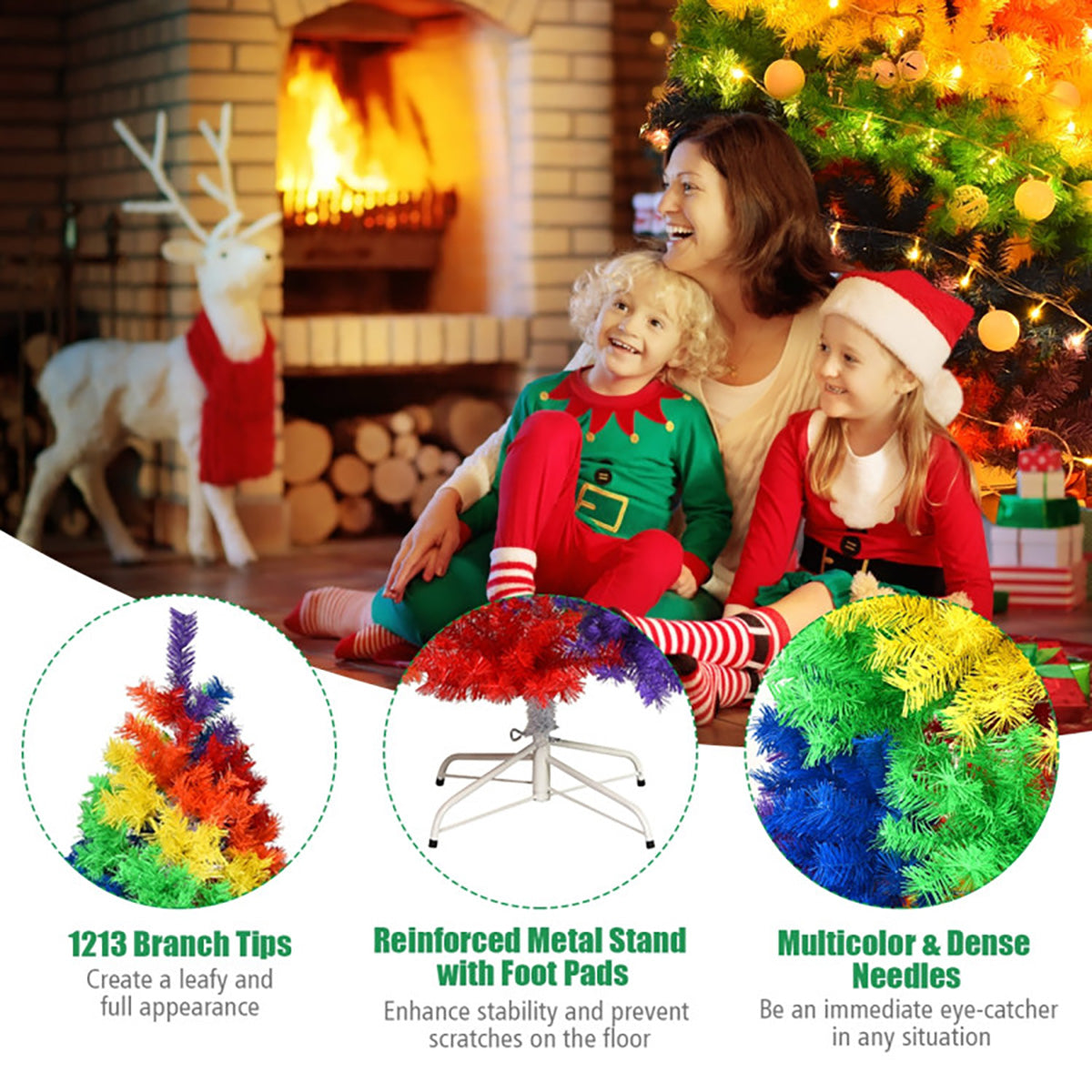 7' Artificial Rainbow Hinged Christmas Tree