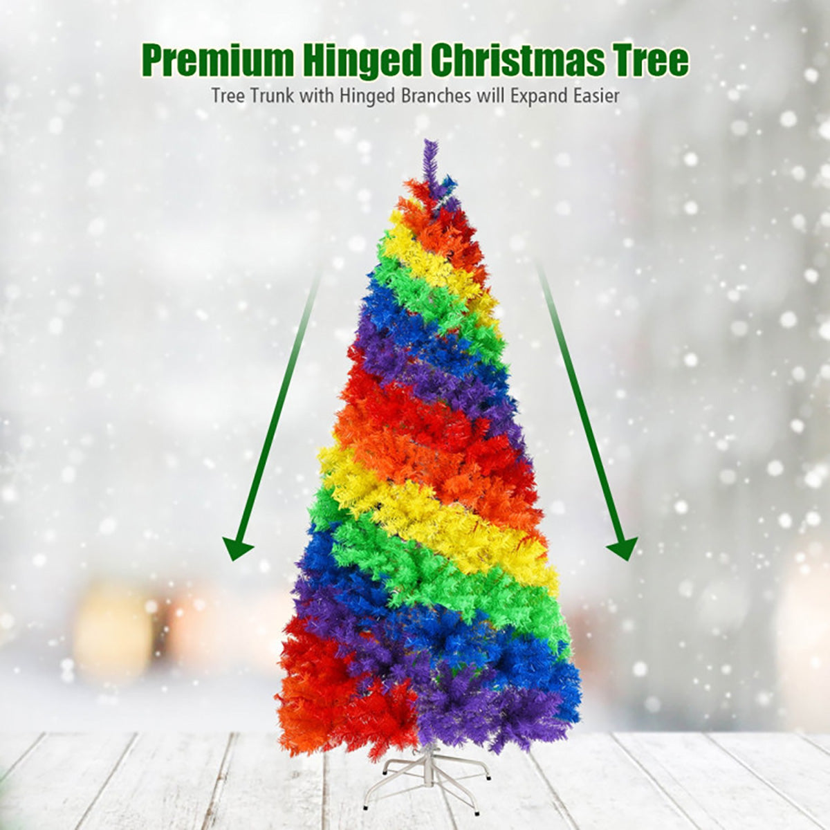 7' Artificial Rainbow Hinged Christmas Tree