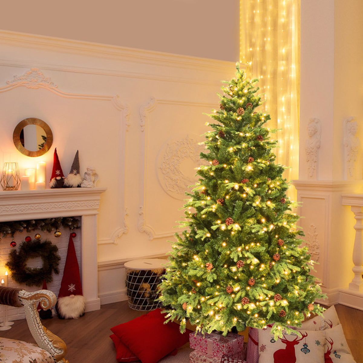 7' Pre-Lit Artificial Christmas Tree with Pinecones
