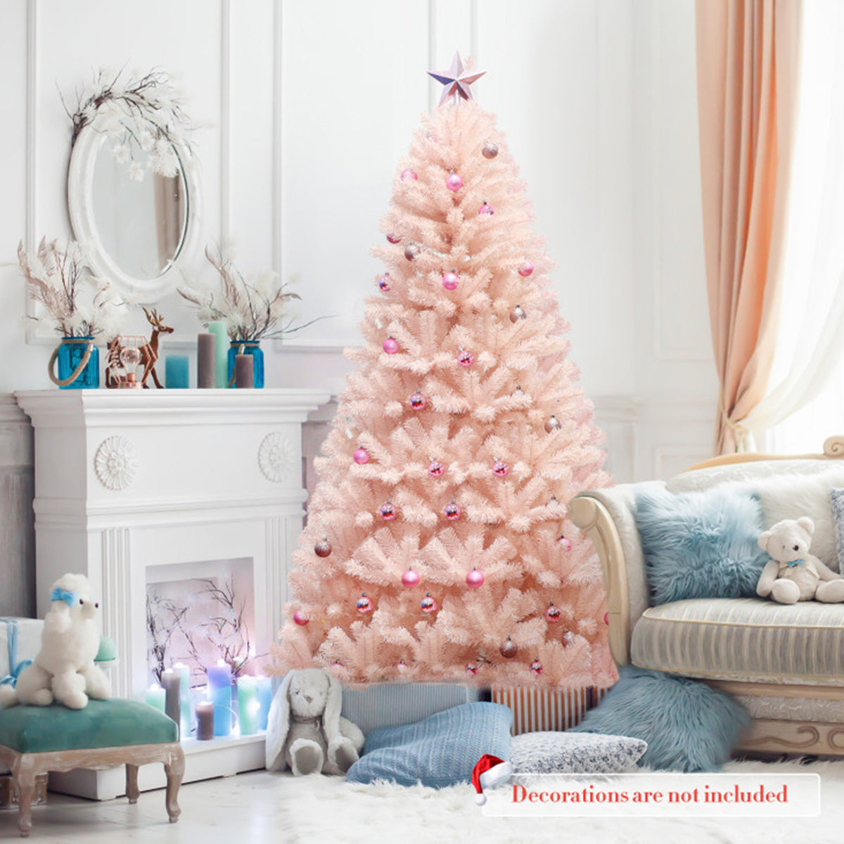 6' Pink Pre-Lit Artificial Hinged Fur Christmas Tree