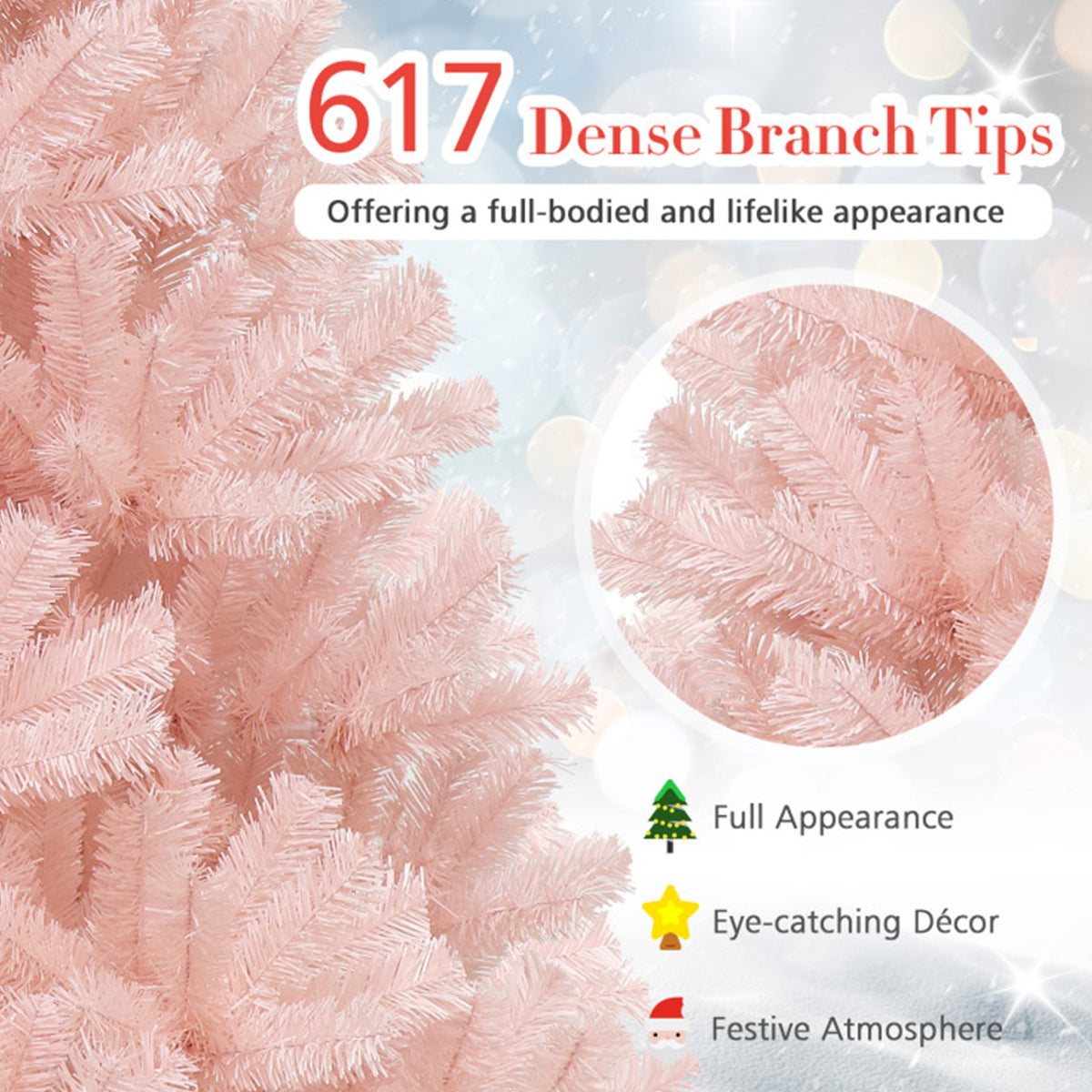 6' Pink Pre-Lit Artificial Hinged Fur Christmas Tree