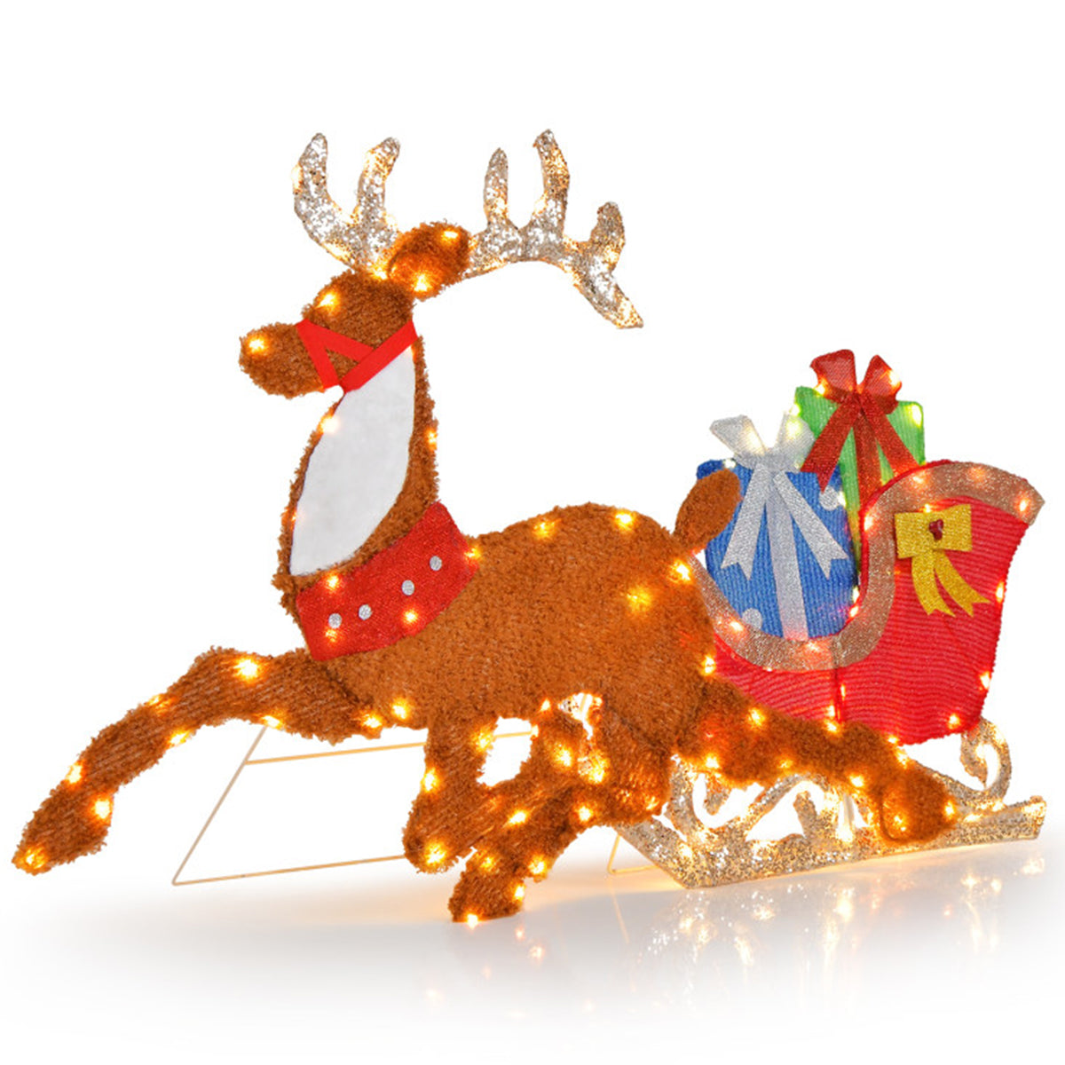 2D Pre-Lit Christmas Reindeer and Sleigh Decoration