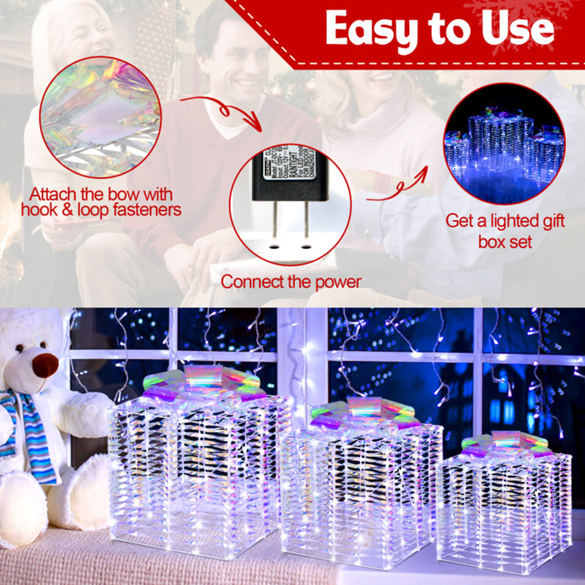 Iridescent Pre-Lit Christmas Gift Box Decoration (Set of 3)