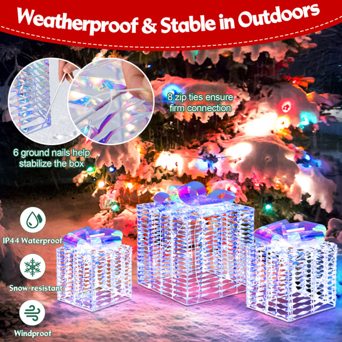Iridescent Pre-Lit Christmas Gift Box Decoration (Set of 3)