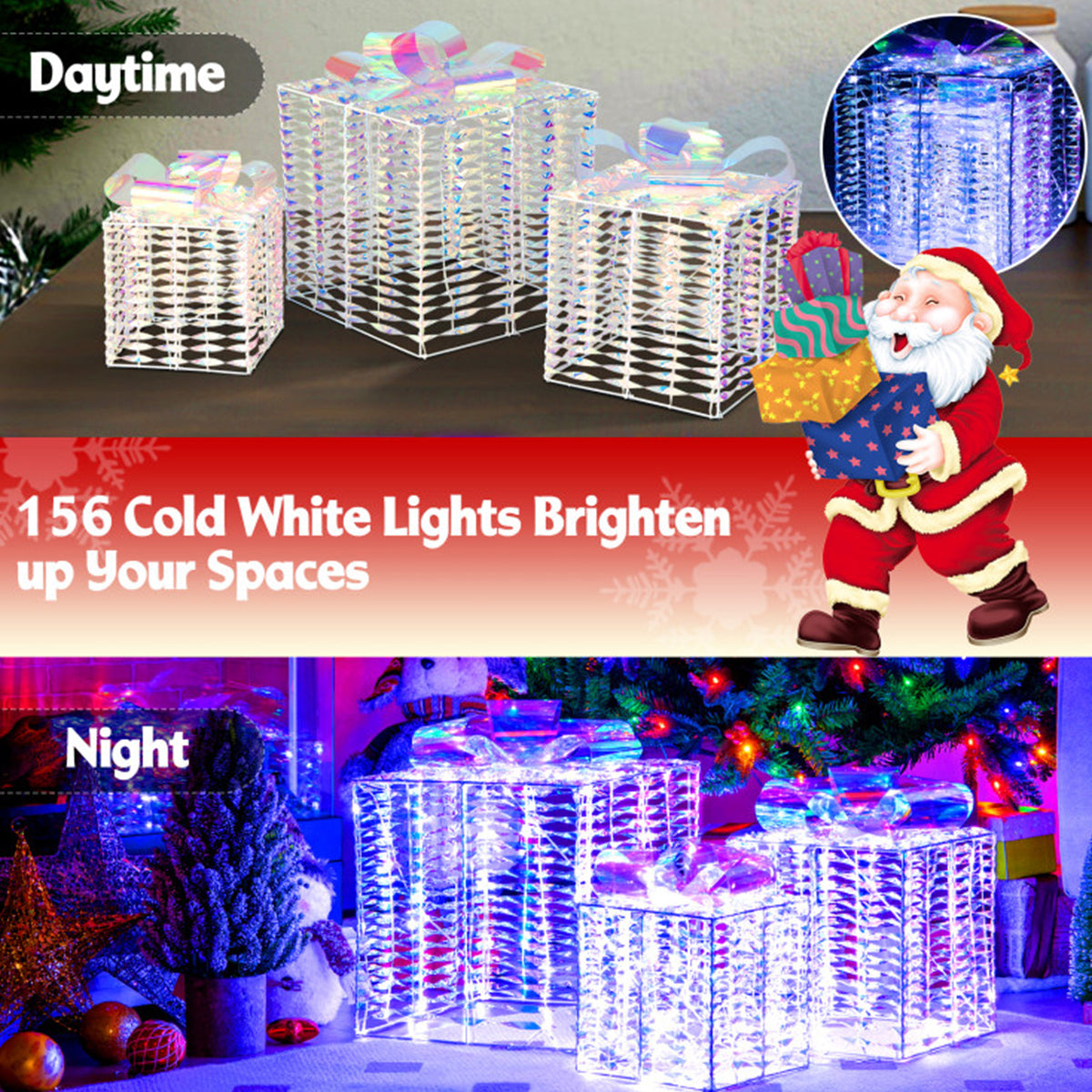Iridescent Pre-Lit Christmas Gift Box Decoration (Set of 3)