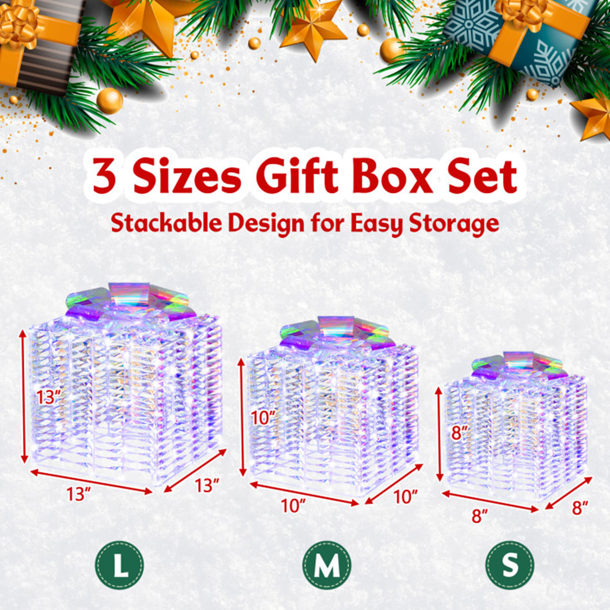 Iridescent Pre-Lit Christmas Gift Box Decoration (Set of 3)