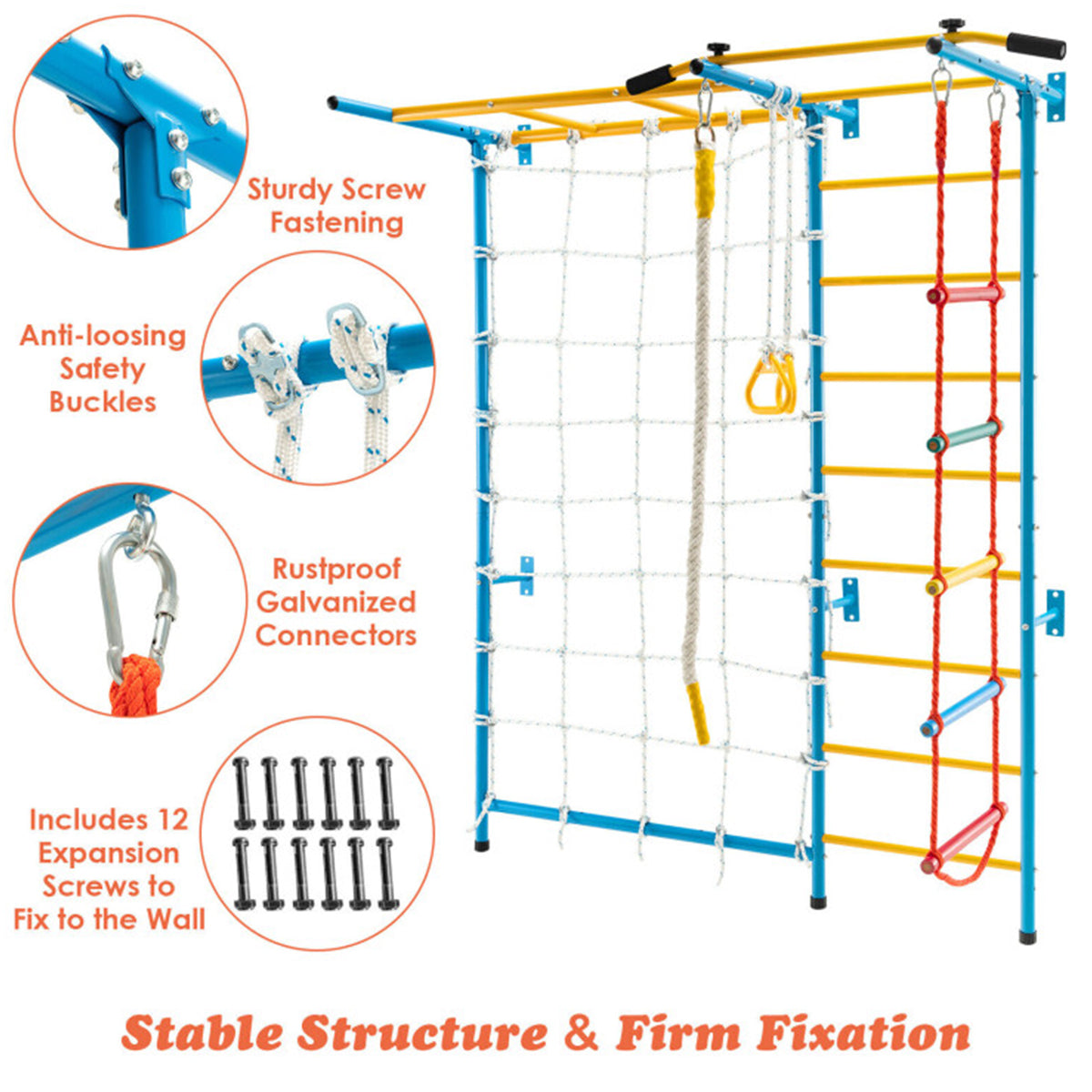 7-in-1 Kids Indoor Swedish Wall Gym Set