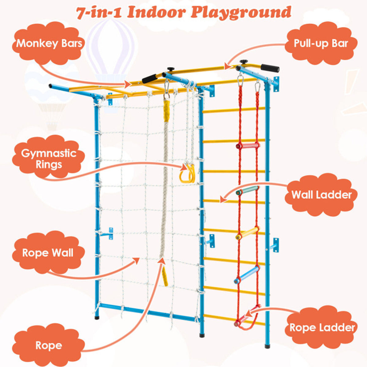 7-in-1 Kids Indoor Swedish Wall Gym Set