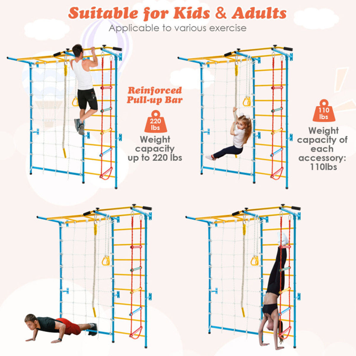 7-in-1 Kids Indoor Swedish Wall Gym Set