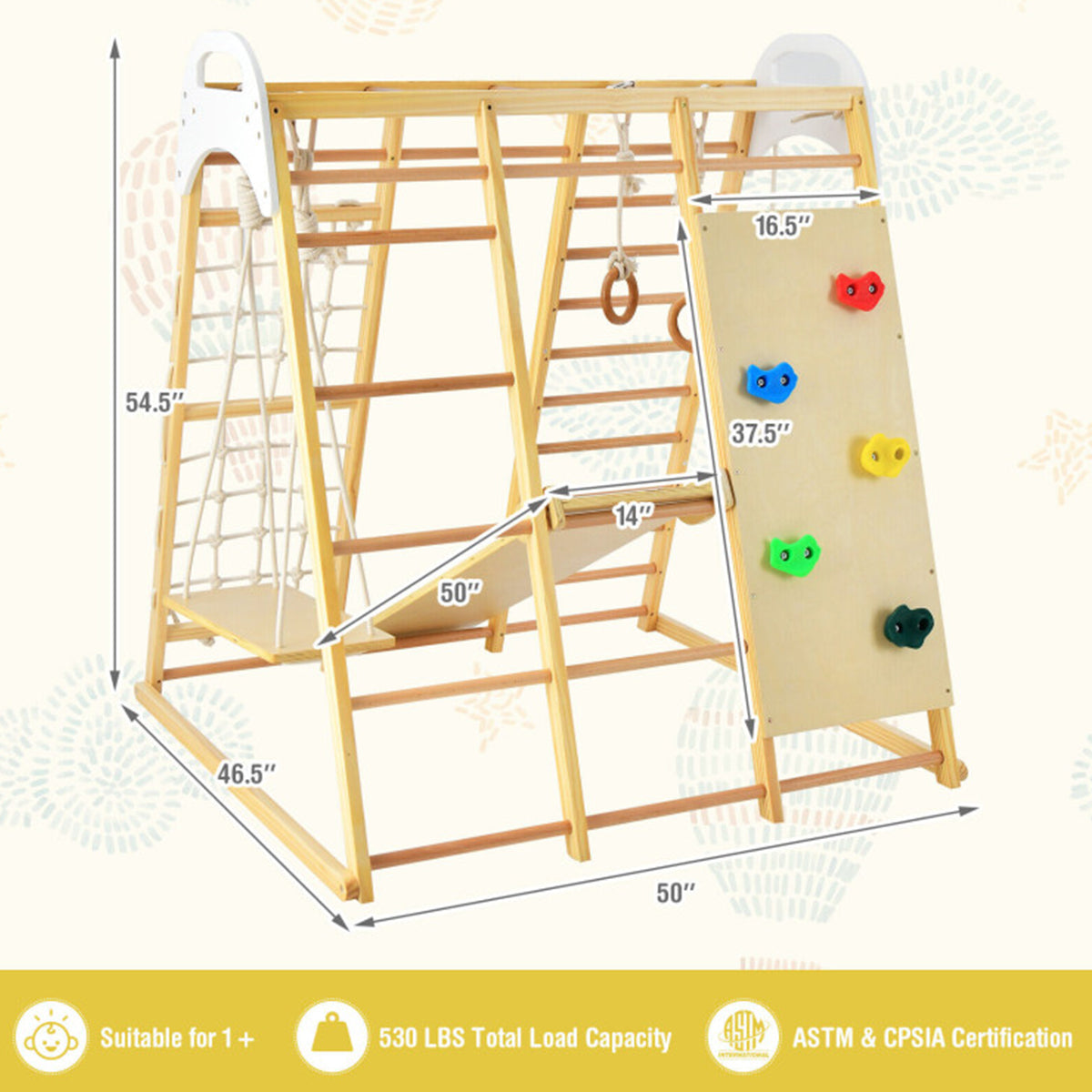 8-in-1 Wooden Jungle Gym Playset with Slide and Monkey Bars