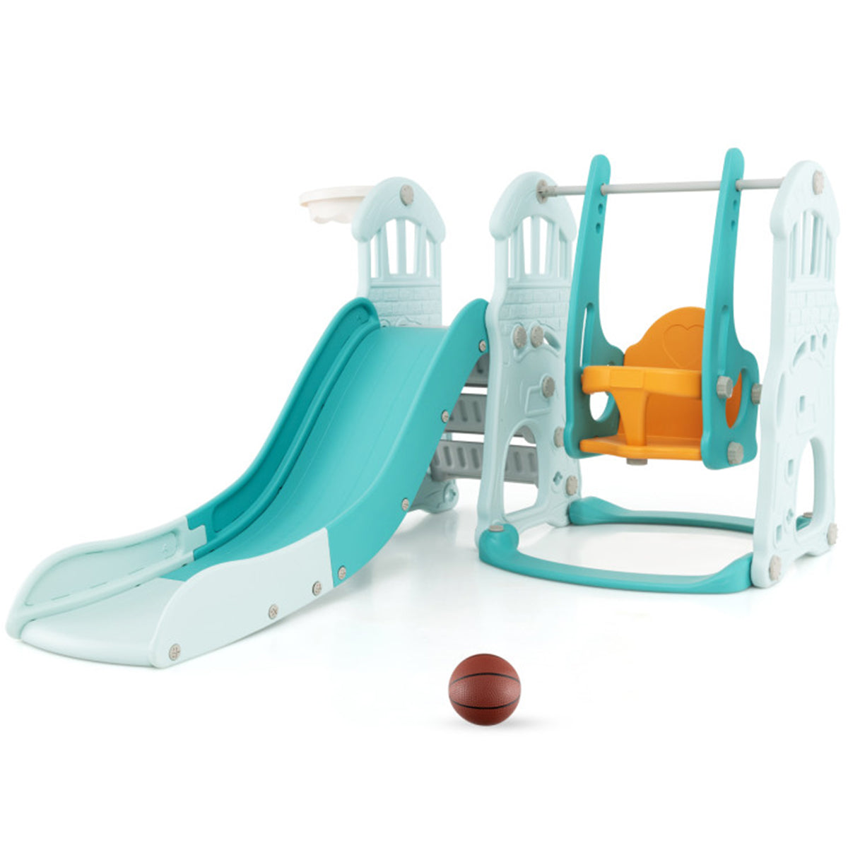 3-in-1 Toddler Slide and Swing Set with Basketball Hoop