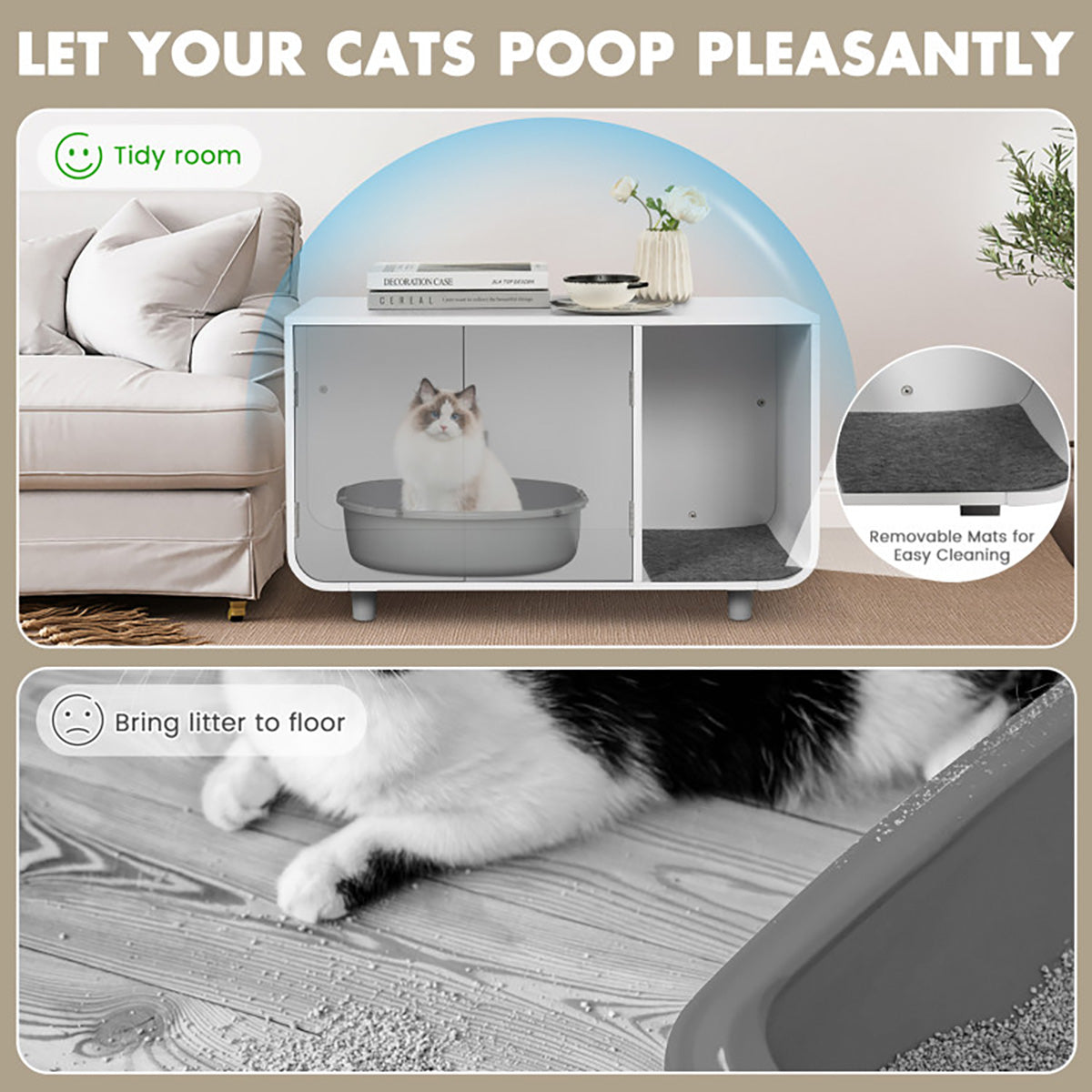 Cat Litter Box Enclosure with Removable Mat