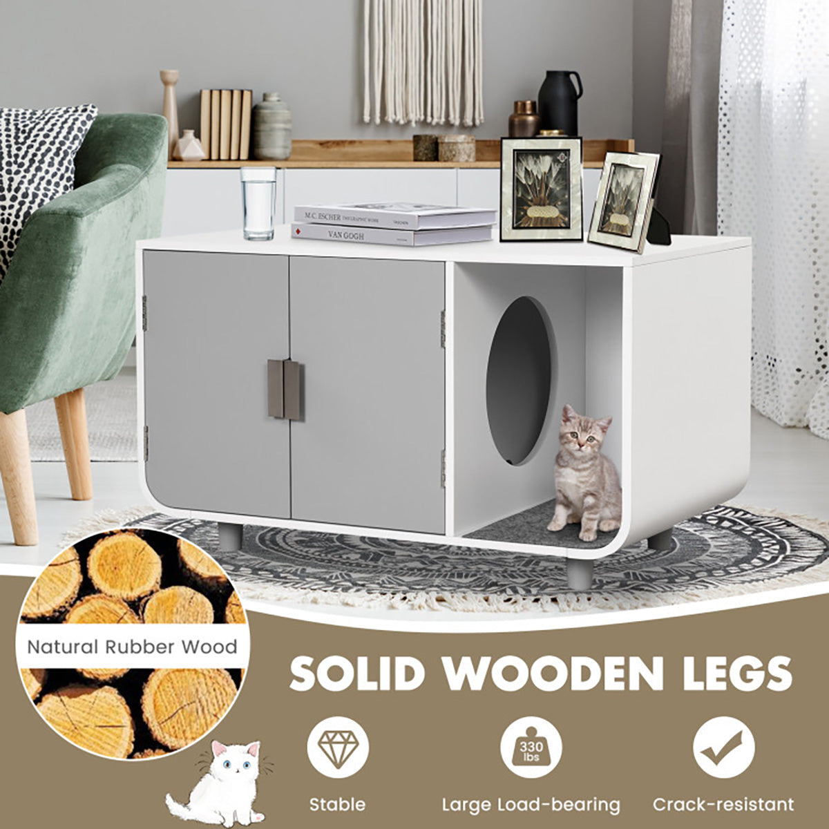 Cat Litter Box Enclosure with Removable Mat
