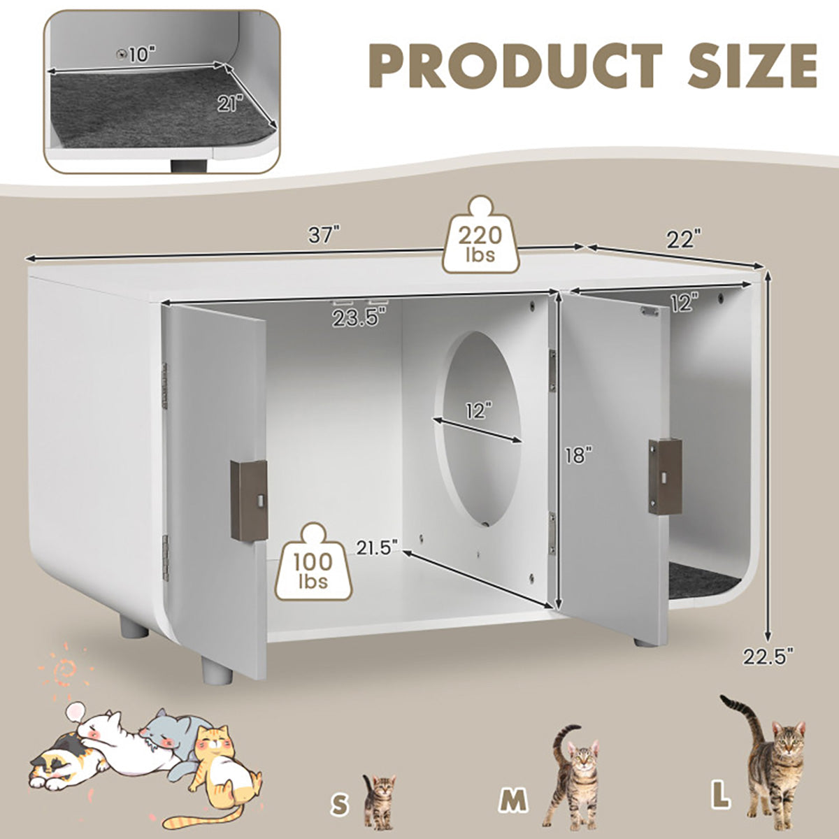 Cat Litter Box Enclosure with Removable Mat
