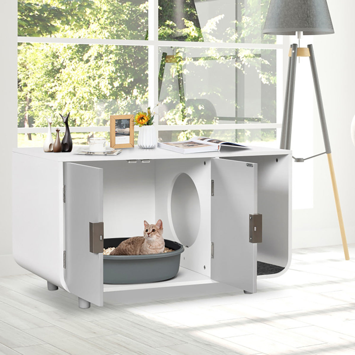 Cat Litter Box Enclosure with Removable Mat