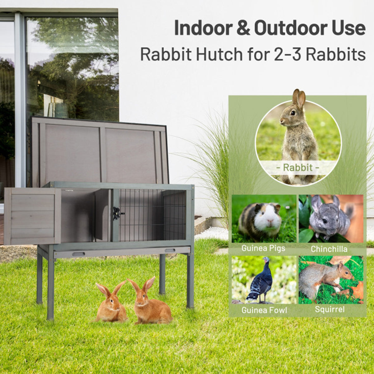 Elevated Rabbit Hutch with Hinged Roof