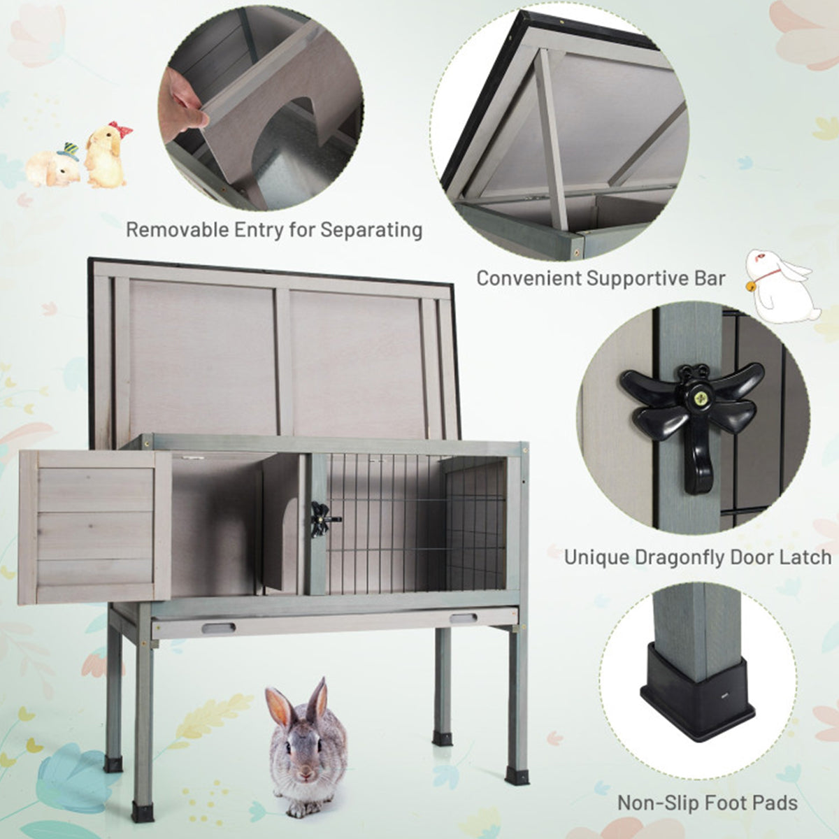 Elevated Rabbit Hutch with Hinged Roof