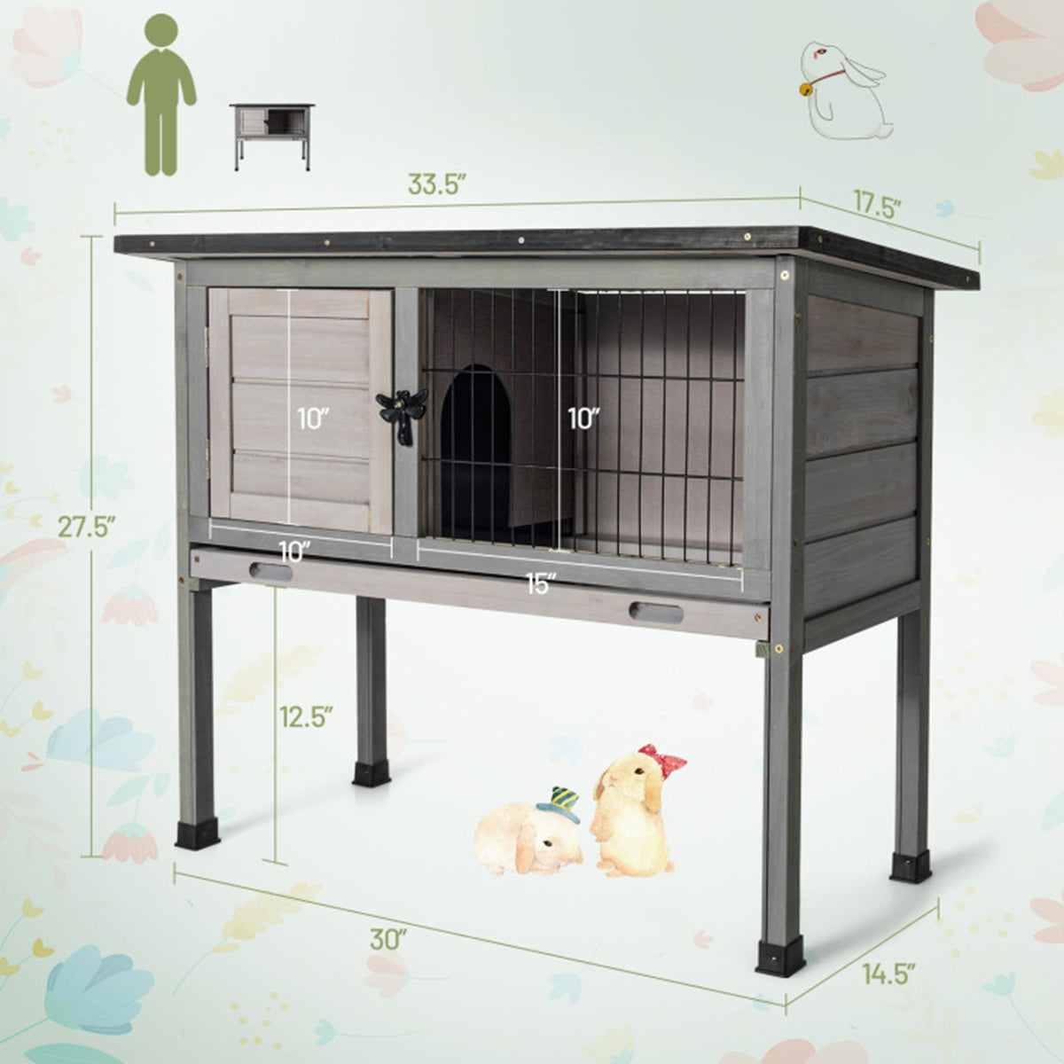 Elevated Rabbit Hutch with Hinged Roof