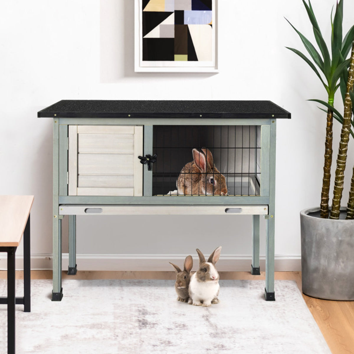 Elevated Rabbit Hutch with Hinged Roof