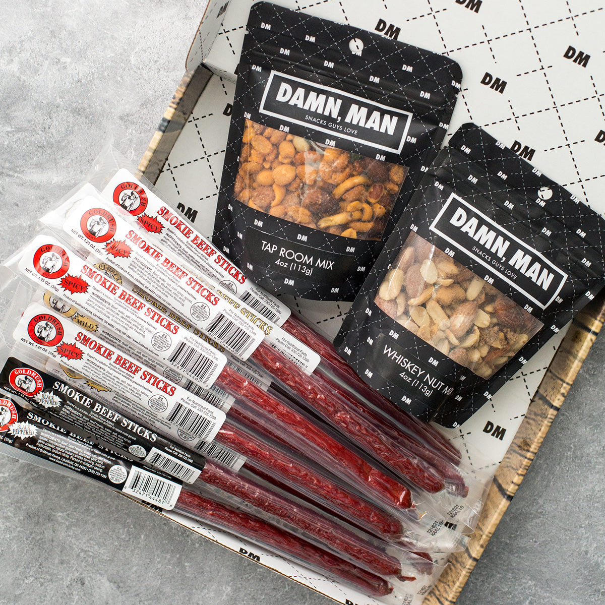 Damn, Man Gourmet Beef Sticks and Nuts Box
