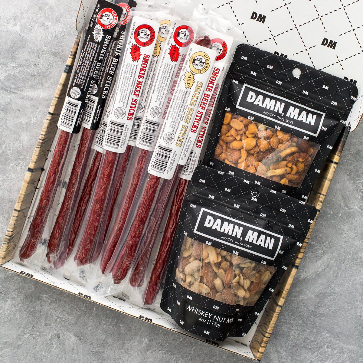 Damn, Man Gourmet Beef Sticks and Nuts Box