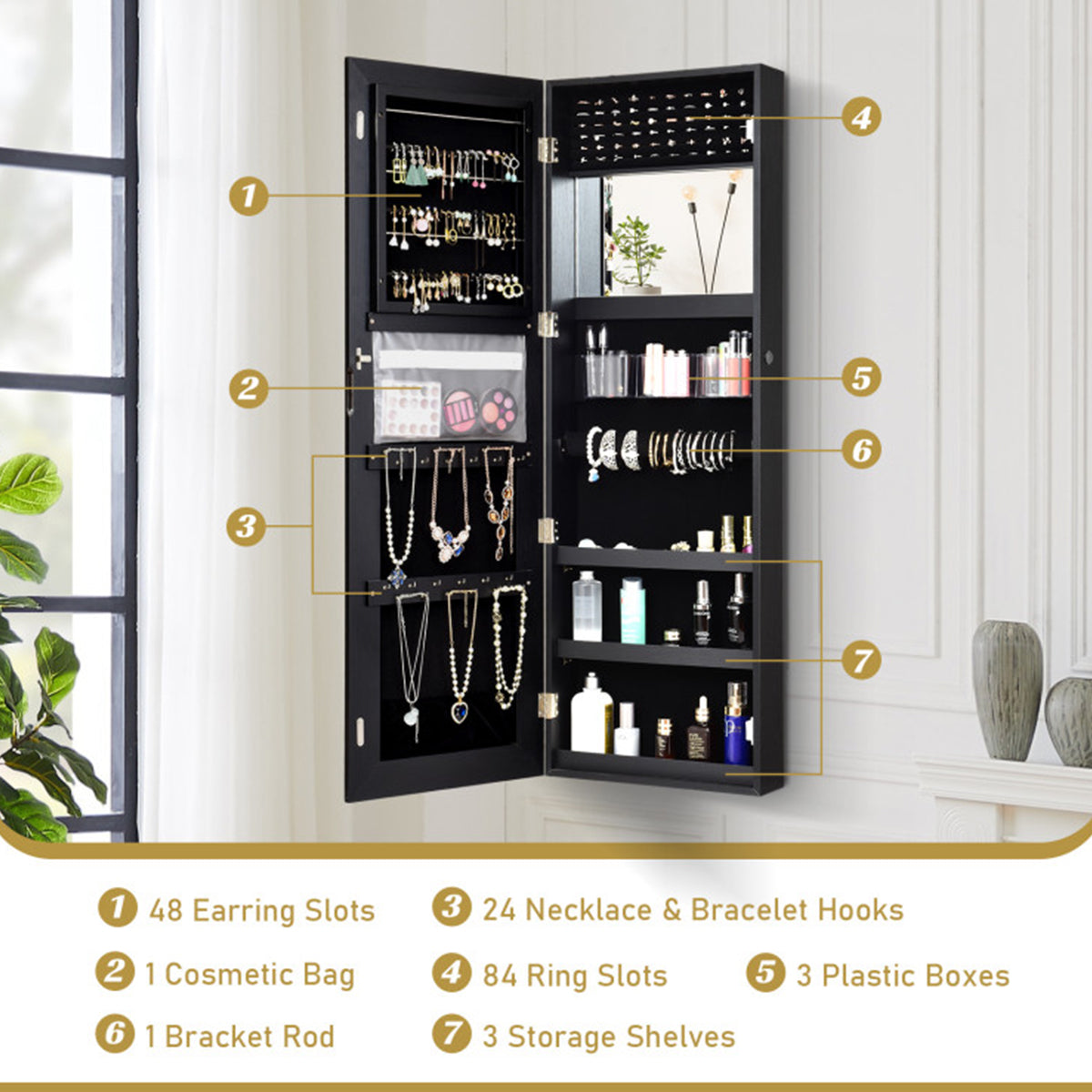 Mirrored Jewelry Cabinet Organizer