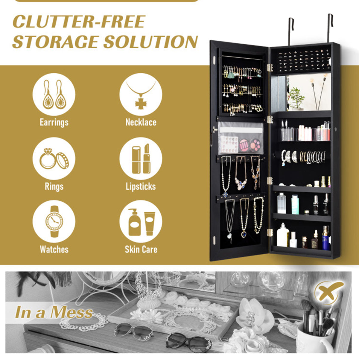 Mirrored Jewelry Cabinet Organizer