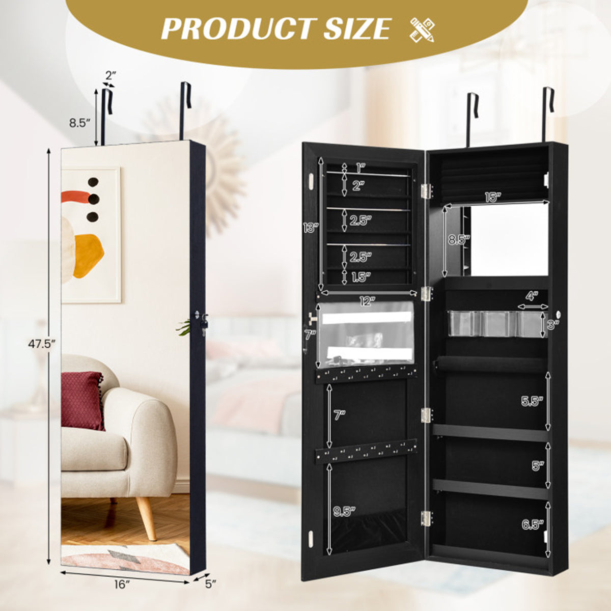 Mirrored Jewelry Cabinet Organizer