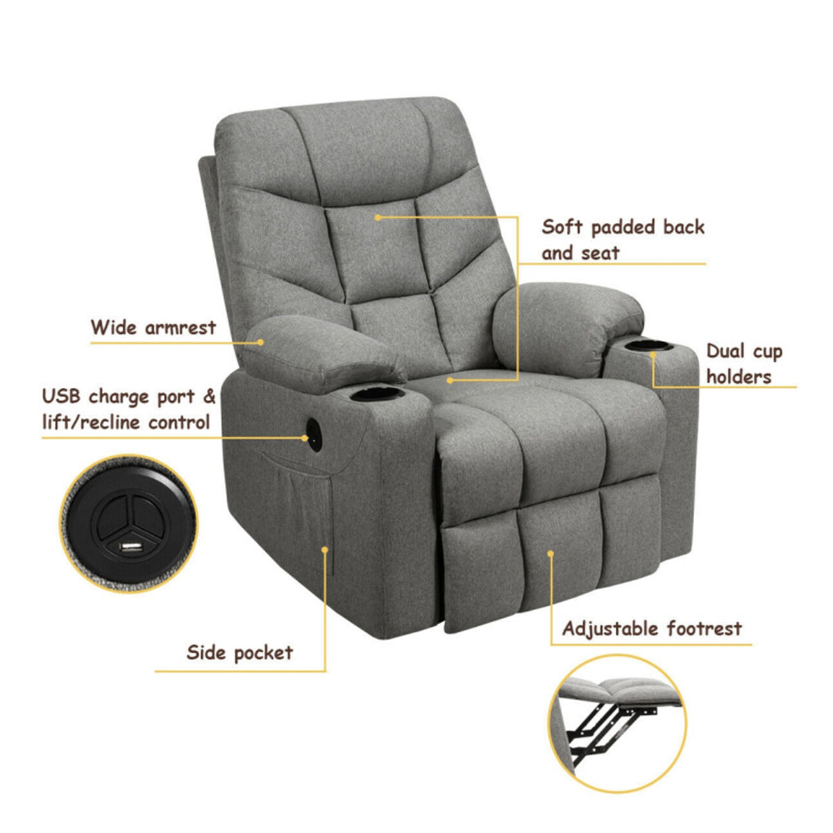 Electric Power Lift Heated Massage Chair Recliner