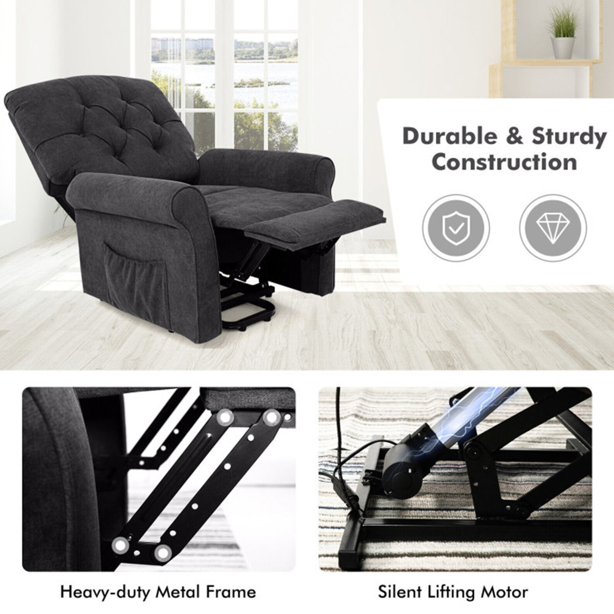 Electric Power Lift Recliner with Adjustable Backrest and Footrest