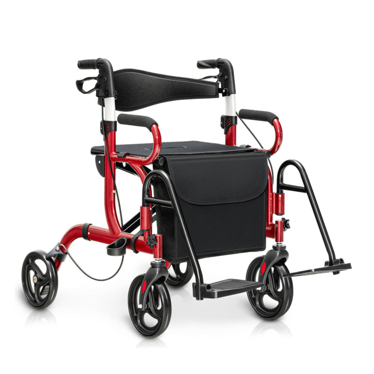 2-in-1 Folding Rollator Walker Transport Wheelchair