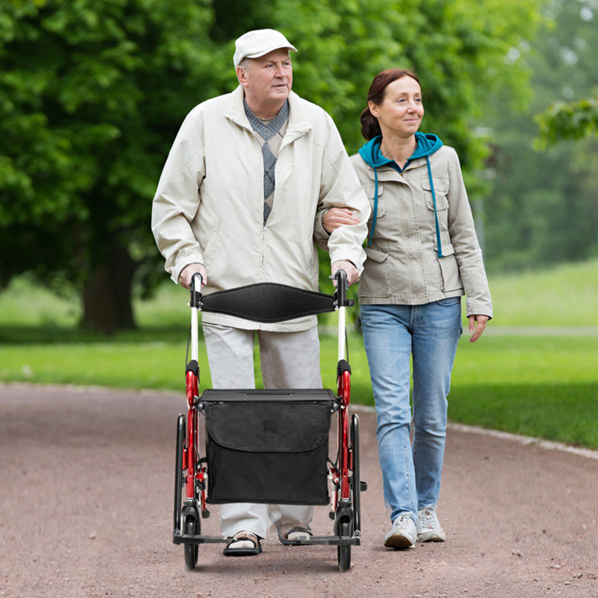 2-in-1 Folding Rollator Walker Transport Wheelchair