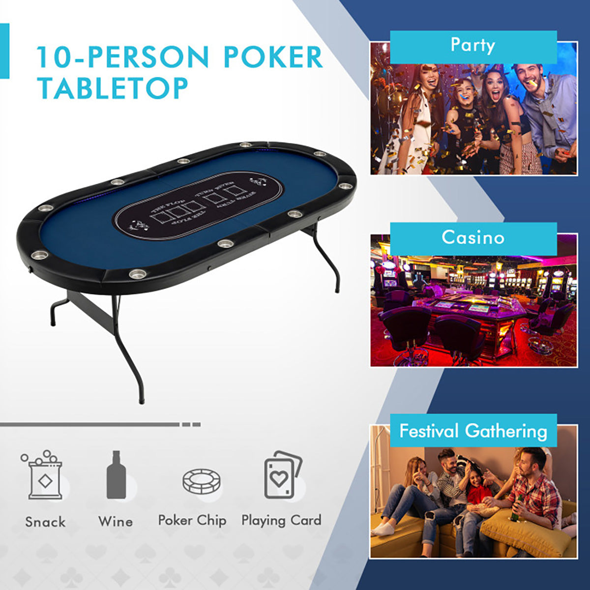 10-Player Foldable Poker Table with LED Lights