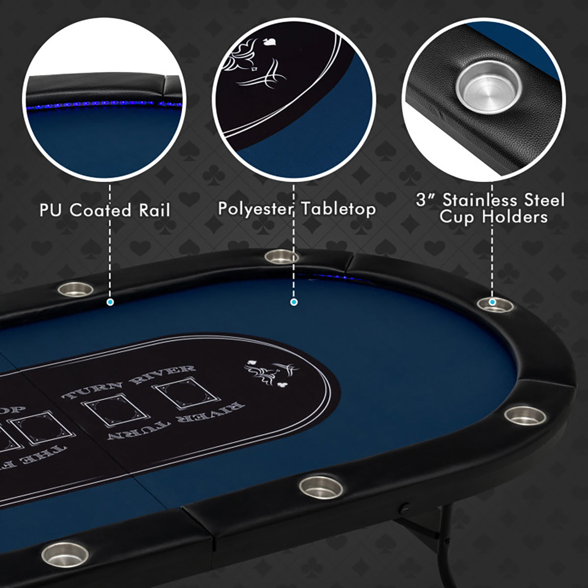 10-Player Foldable Poker Table with LED Lights