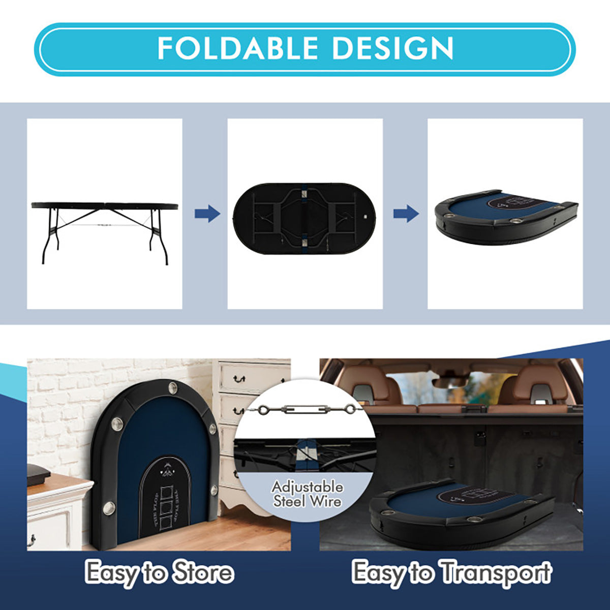 10-Player Foldable Poker Table with LED Lights