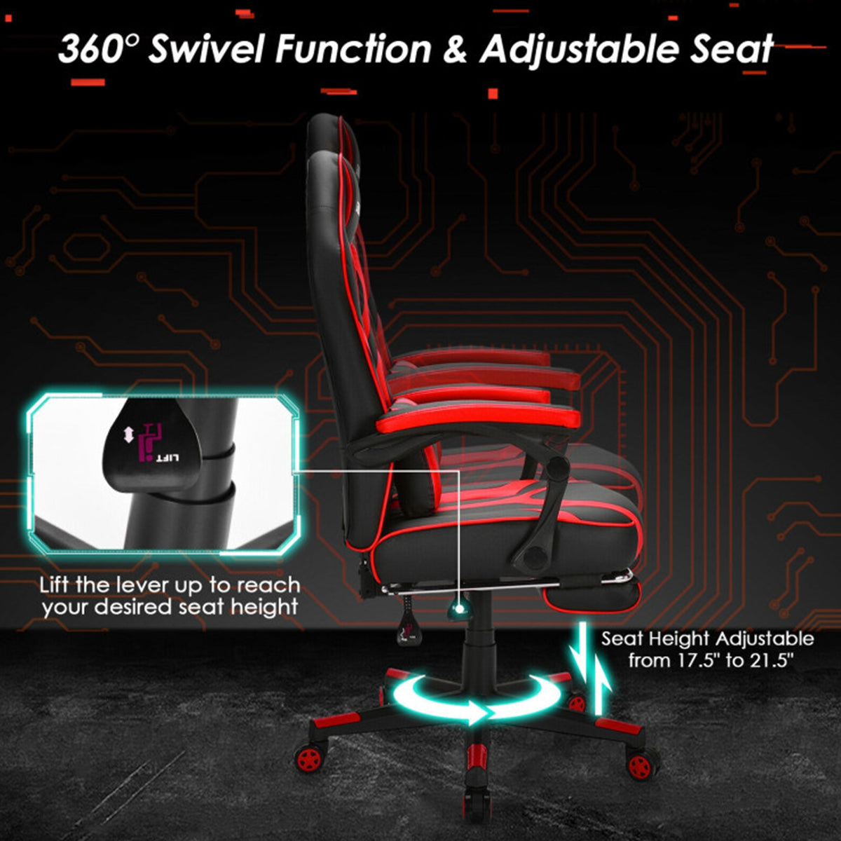 Racing Style Gaming Chair with Massaging Lumbar Support