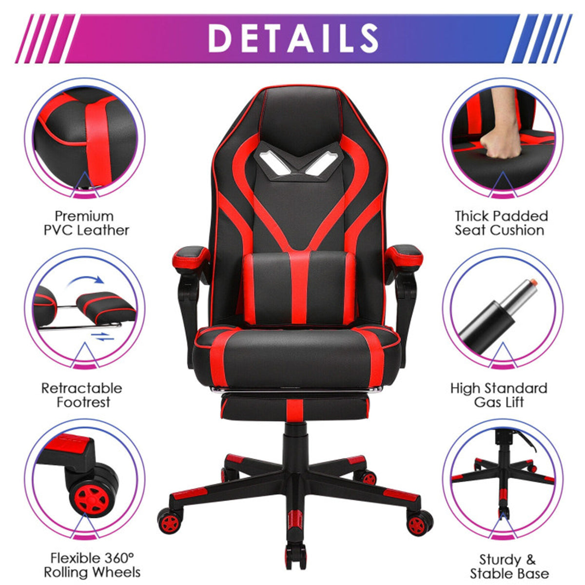 Racing Style Gaming Chair with Massaging Lumbar Support