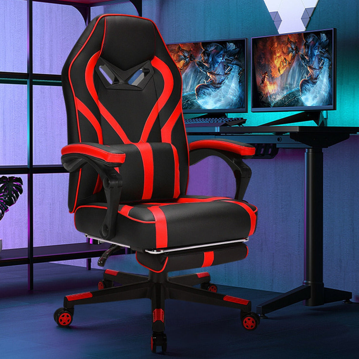 Racing Style Gaming Chair with Massaging Lumbar Support