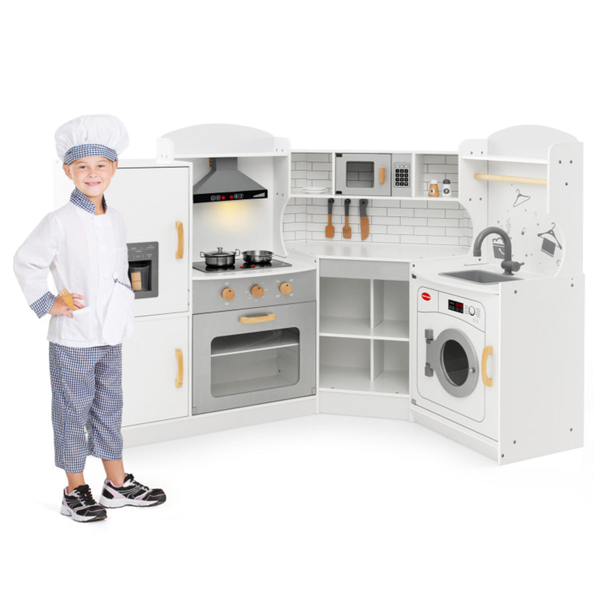 Corner Wooden Pretend Play Kitchen