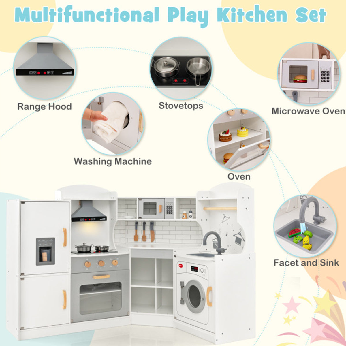 Corner Wooden Pretend Play Kitchen
